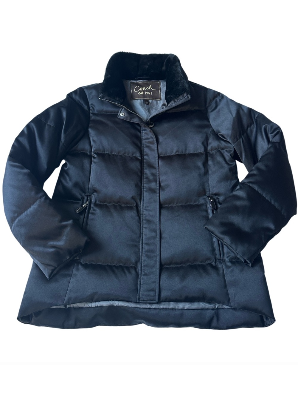 Coach Goose Down Puffer Coat
Women's L Black Faux Fur Collar
